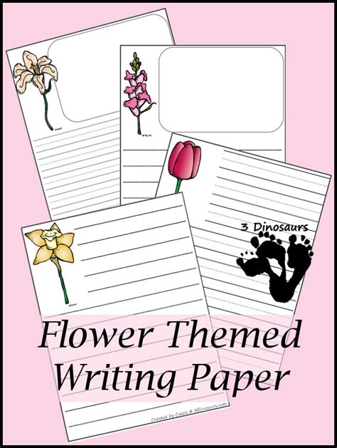 Free Flower Themed Writing Paper Printable 3 Dinosaurs