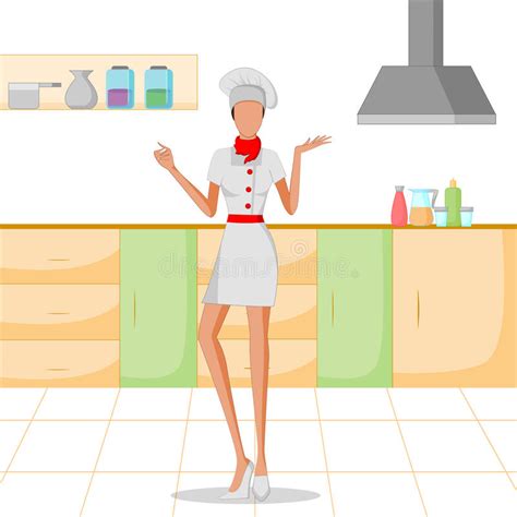 Beautiful Woman Chef Cooking In Kitchen Stock Illustration Illustration Of Housewife Female