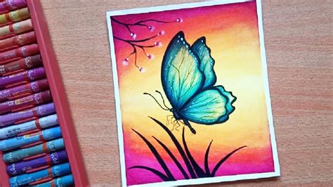 Easy Butterfly Scenery Drawing With Oil Pastels Step By Step Oil