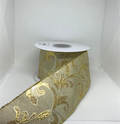 Wired Gilded Filigree Natural Ribbon 25 Inches Wide 10 Yards