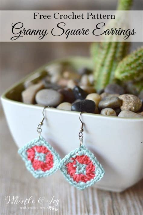 Crochet Granny Square Earrings Whistle And Ivy