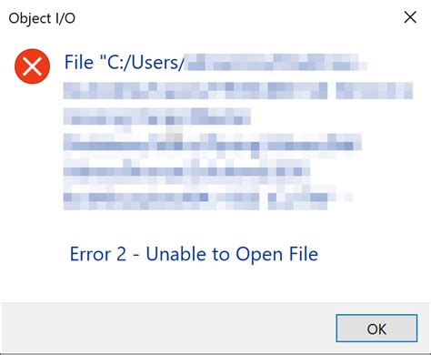 Error 2 Unable To Open File While Taking Off An Item From The