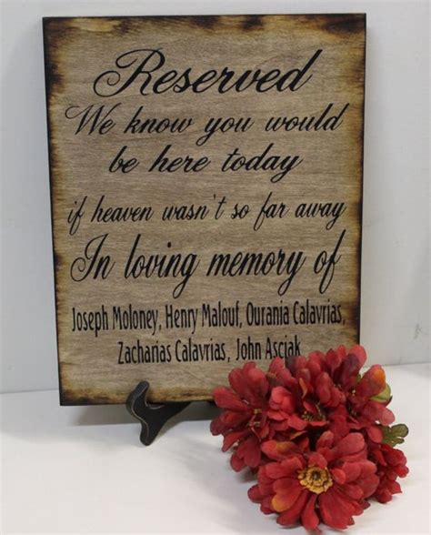 Wedding Sign Reserved Loving Memory Memorial We Know You Would Be Here