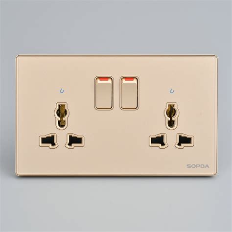 british style switched double 13a universal socket with led acrylic frame china socket and