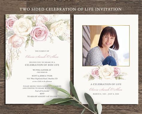 Floral Funeral Invitation Celebration Of Life Invites Memorial
