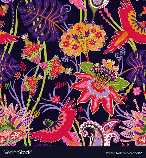 Download this orange flowers vector illustration now. Free download Floral Seamless Pattern Jacobean Style ...