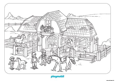 Coloriage Playmobil Dans Une Ferme Avec Chevaux Jecolorie Com