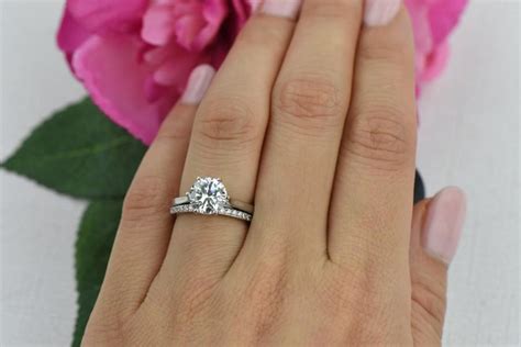 2 carat classic solitaire ring engagement ring low profile bridal engagement set man made