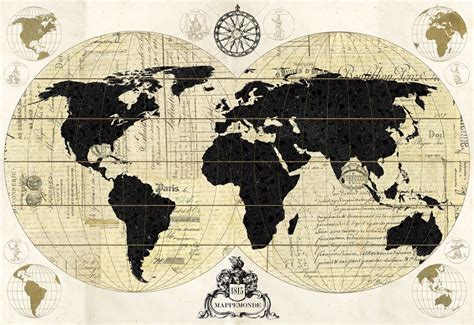Vintage World Map Arte Con Mapas Arte De Mapa Mural Papel Tapiz De Mapa