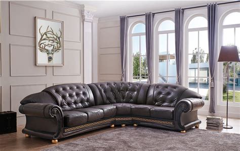 Genuine Italian Leather Curved Shaped Sectional Sofa Baci Living Room