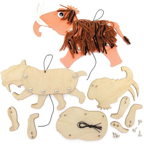 Woolly Mammoth And Saber Toothed Tiger Wooden Puppet Kits Baker Ross