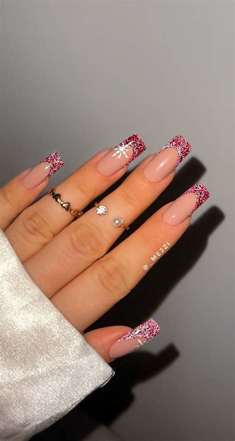 30 Glitter Nails To Bright Up The Season Berry Glitter French Tip Nails