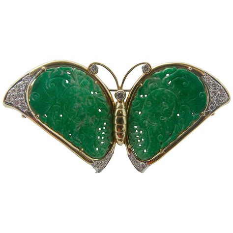 A Jade Diamond Gold Diamond Butterfly Pin At 1stdibs