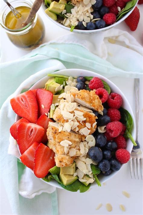 Easy Mixed Berry Spinach Salad With Avocado Pan Fried Chickenand