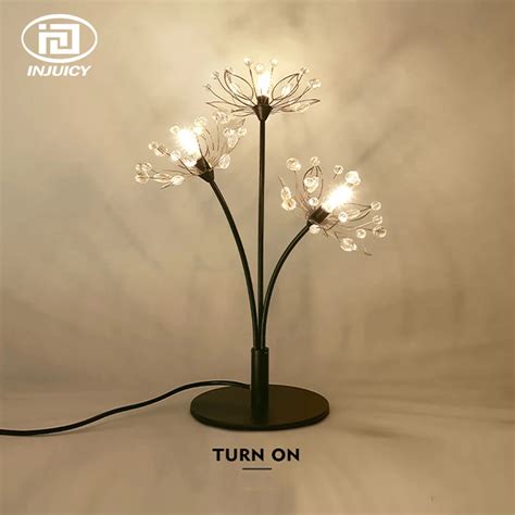 Romantic Dandelion Crystal Led Bedside Table Lamp Metal Night Light