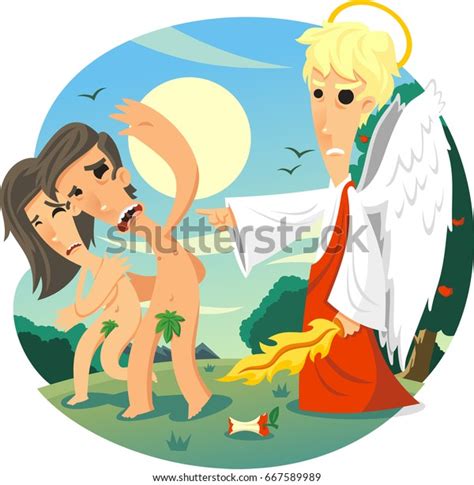 Adam Eve Expelled Paradise By Angel Stock Vector Royalty Free