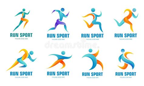 Set Of Sports Logos Running Logo With Abstract Shapes Stock Vector