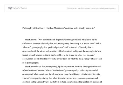 Philosophy Of Sex Essay Explain Mackinnons Critique And Critically