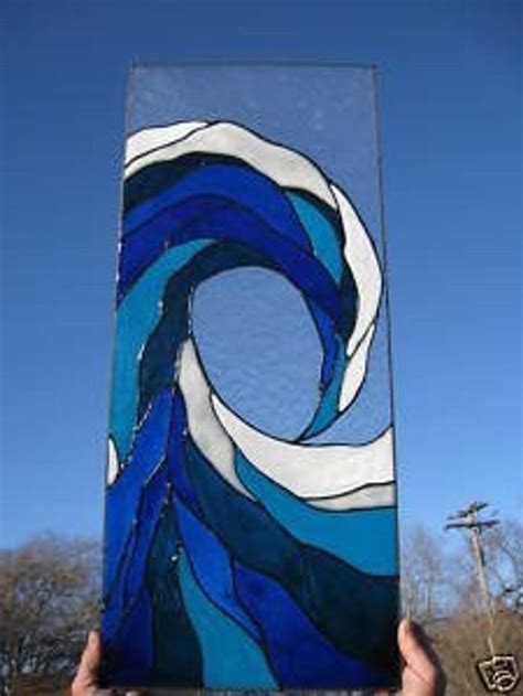 Ocean Wave Blue Sea Nautical Stained Glass Window In 2020 Glass Art