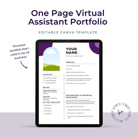 Virtual Assistant Portfolio One Page Editable Canva Etsy Uk