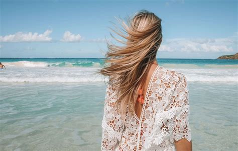 Wallpaper Wave Beach Girl The Ocean The Wind Hair Images For