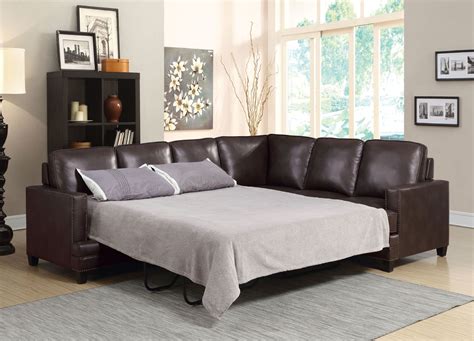 53380 Acme Bevin Espresso Leather Sleeper Sectional Sofa Set Luchy