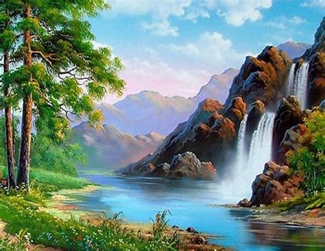 Beautiful Waterfall Landscape Paint By Numbers Paint By Numbers For