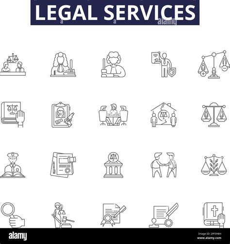 Línea De Servicios Legales Vector Iconos Y Signos Abogado Paralegal Abogado Judicial