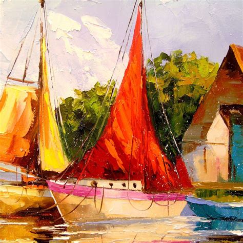 Sailboats Near The Shore Paintings By Olha Darchuk