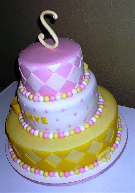 Pink White And Yellow Babyshower Cake