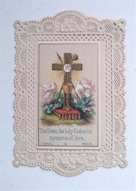Antique French Paper Lace Catholic Holy Prayer Card The Cross W