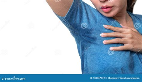 asian woman with hyperhidrosis sweating under armpit feel bad with body odor smell problem