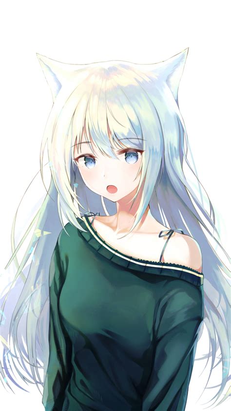 Download White Hair Curious Hangover Anime Girl Blue Eyes 1440x2560