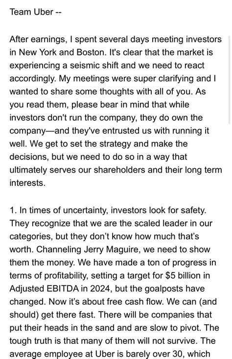 Full Email From Uber Ceo To Staff Rantiwork