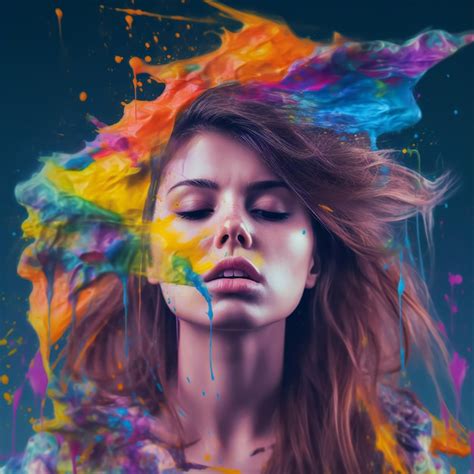 Premium Photo Radiant Bliss Woman Embracing A Color Explosion Exuding