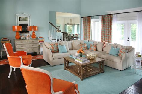 Orange And Aqua Blue Coastal Living Room Living Room Turquoise