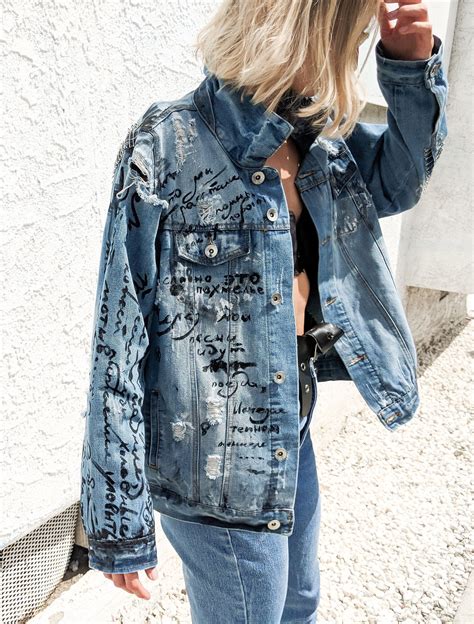 НЕ В ФОКУСЕ Out Of Focus Hand Painted Denim Jean Jacket Russian