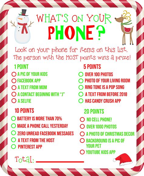 Whats On Your Phone Christmas Party Game Printable Christmas Party