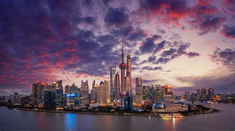 Aerial View Of Shanghai City Skyline And Skyscrapers 4k Ultra 高清壁纸 桌面