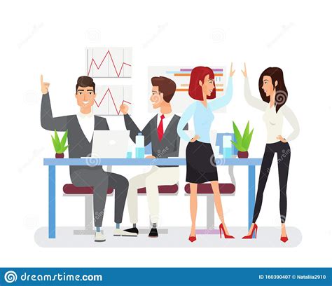 Business Achievements Flat Vector Illustration Young Coworkers Happy
