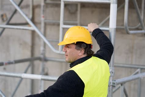 Construction Worker Climbing A Ladder Stock Photo Image Of Manager