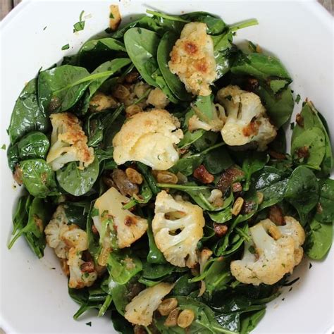 Warm Cauliflower Spinach Salad With Pancetta Sundaysupper Taste And See