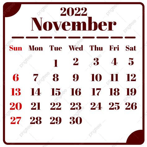 November 2022 Calendar With Classic Simple Frame November 2022
