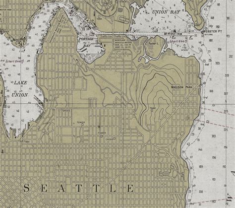 Seattle Map Nautical Map Of Seattle Washington Vintage Etsy
