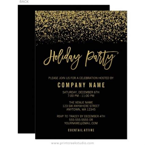Modern Black Gold Glitter Holiday Party Invitations Print Creek