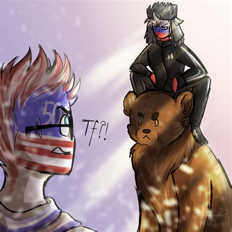 An Image Of Two People Riding On The Back Of A Bear And Another Person Wearing A Mask