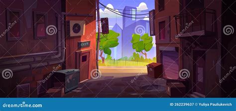 Empty Back Alley And City Street At Summer Day Stock Illustration