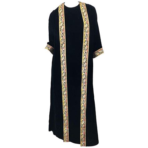 1960s Bonwit Teller Black Velvet Paisley Vintage 60s Moroccan Caftan Maxi Dress Vintage