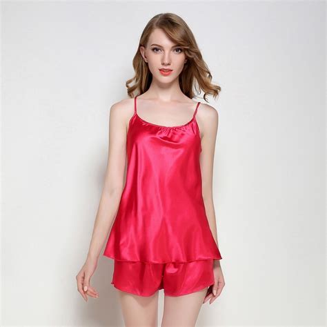 Ladies Sexy Silk Satin Pajama Set Sleeveless Pyjama Femme Solid Pijama Set Summer Sleepwear Set