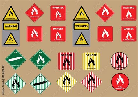 Set Of Flammable Liquid Gas Solid Fuel Sign Vector Illustration Stock